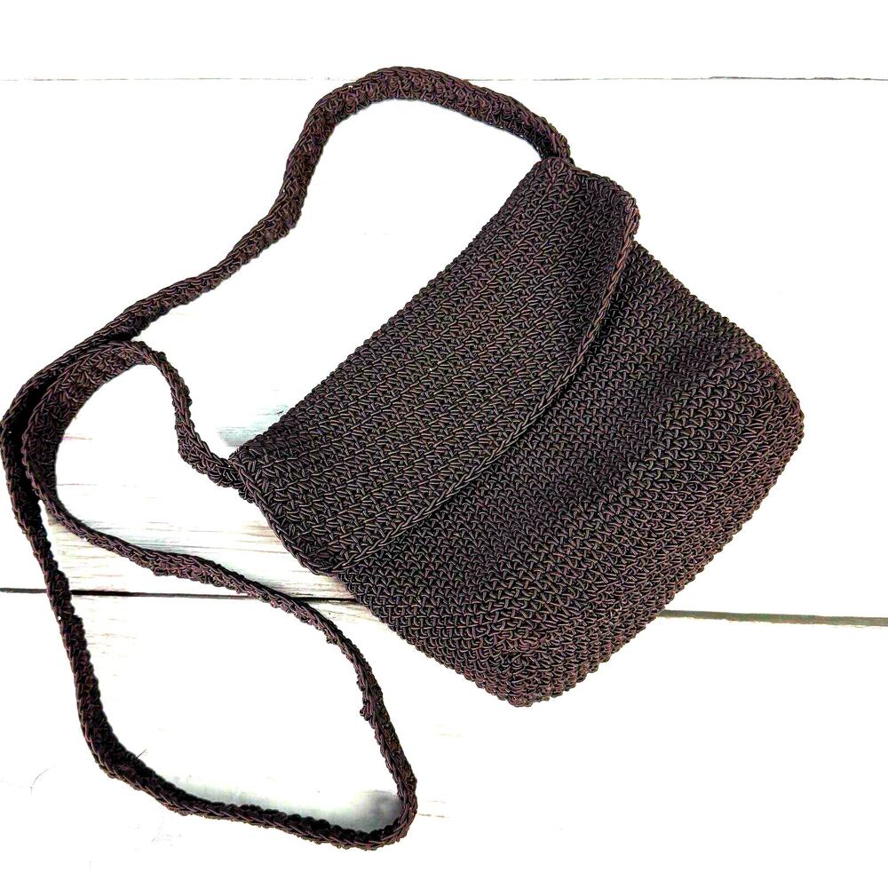 Crochet Woven Boho Purse Shoulder‎ Bag Crossbody Purse Flap Brown Casual Small